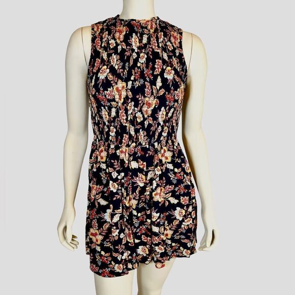 BeBop Floral Colorful Mock Neck Sleeveless Mini Dress Keyhole Back Casual Summer - Picture 1 of 4